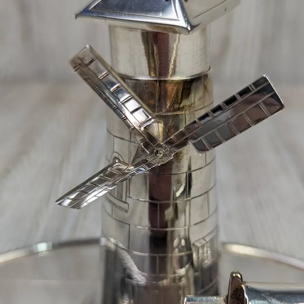 Victorian Silver Plated Novelty Cruet Set with Engraved Windmill Style Pepper Po
